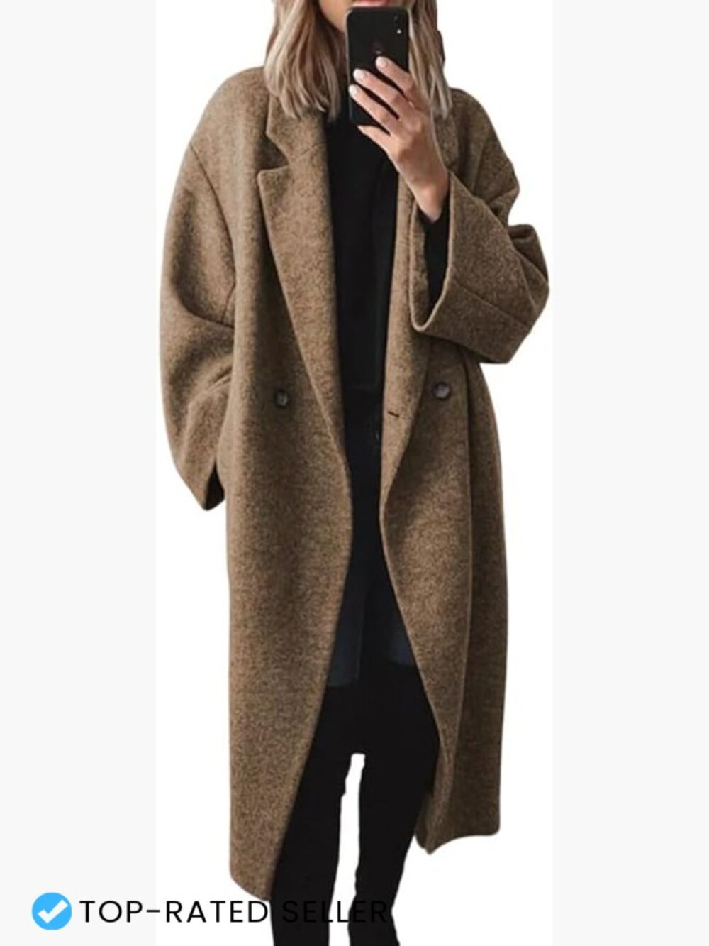 Women's Winter Double Breasted Wool Coat Long Sleeve Notch Lapel Trench Coat